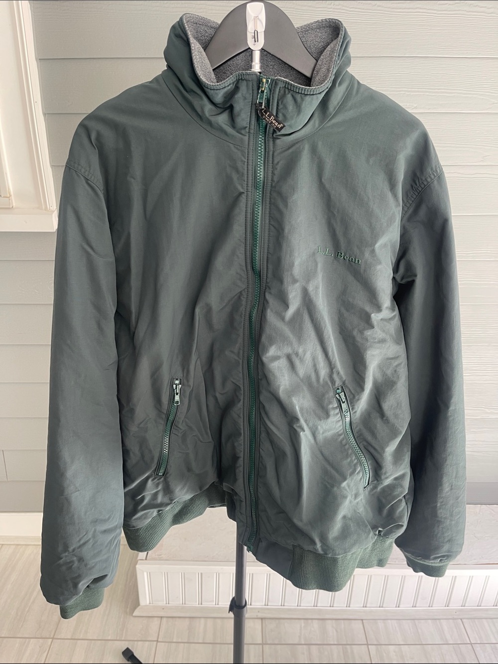 L.L. Bean Men's Dark Green Fleece Lined Full-Zip Bomber Jacket Size Large